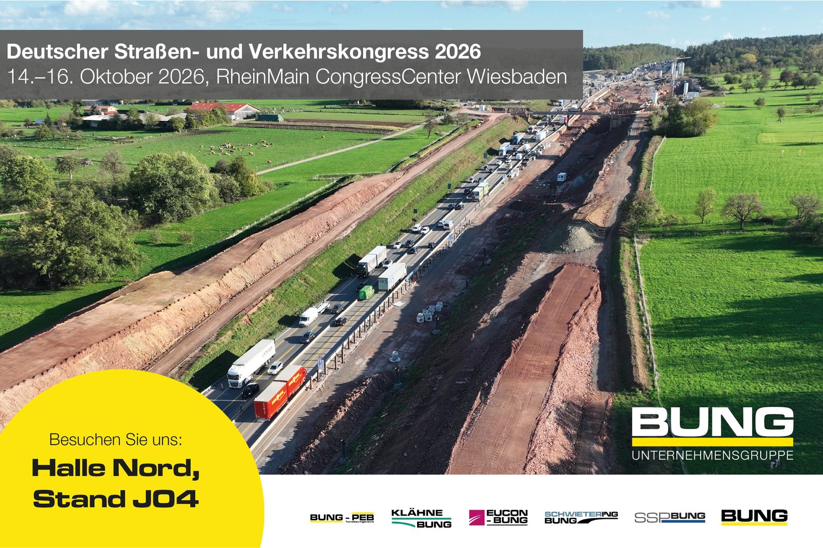 Ankündigung zum Deutschen Straßen- und Verkehrskongress 2026 mit Standangabe Halle Nord, Stand J04