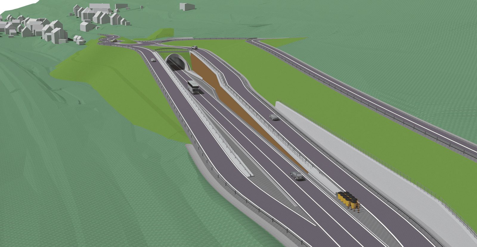 Visualisierung der Trasse am Tunnel Kauerndorf im Geländemodell