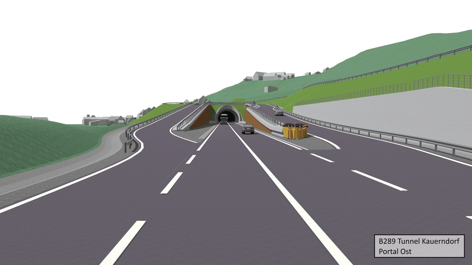 Visualisierung des Ostportals des Tunnels Kauerndorf mit anschließender Fahrbahn