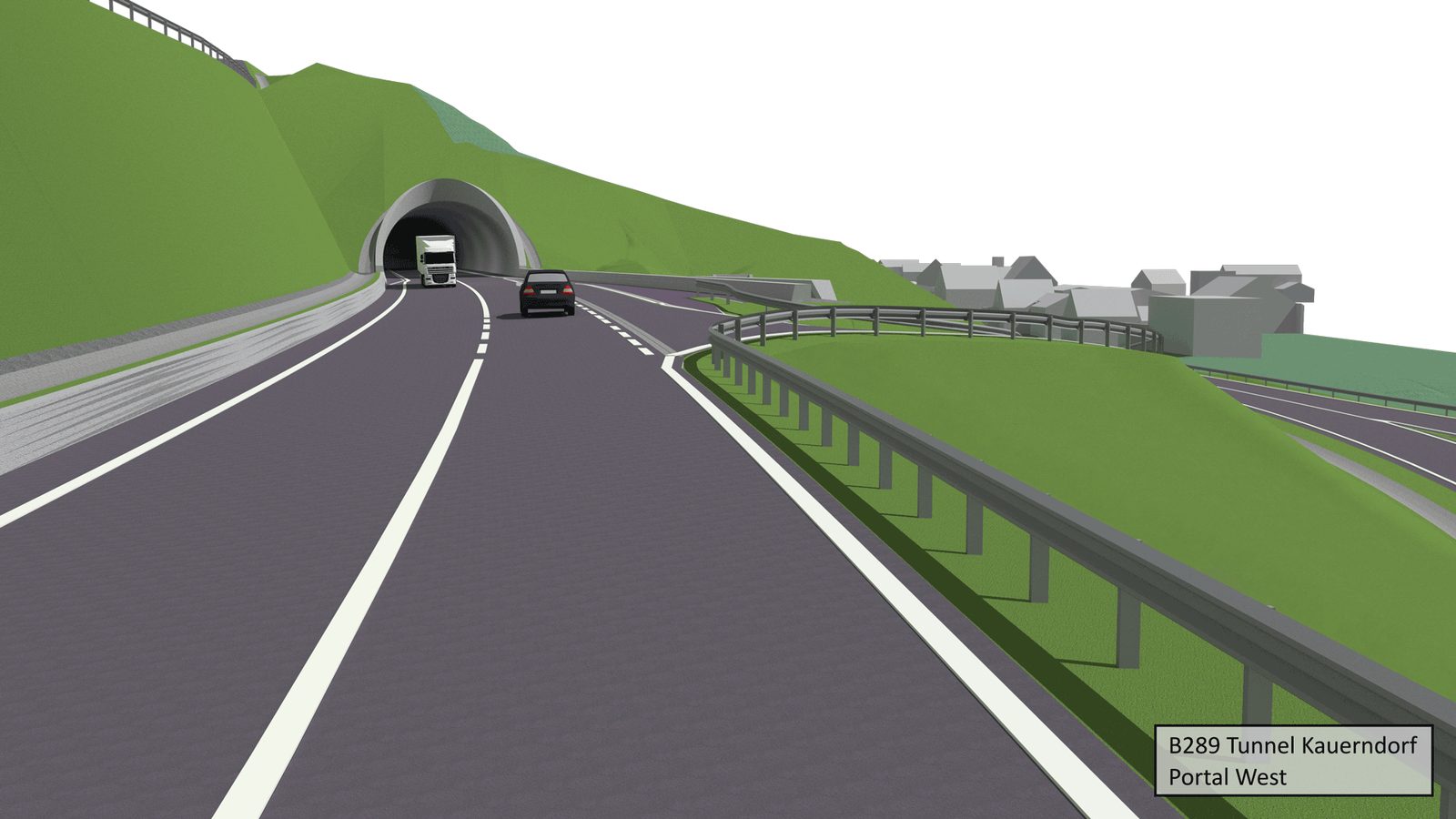 Visualisierung des Westportals des Tunnels Kauerndorf aus Fahrersicht