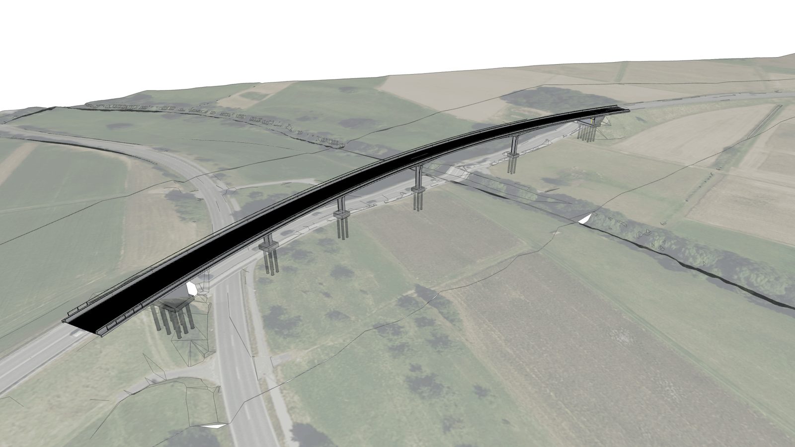 Modell der Aichtalbrücke aus der Ferne über der Talaue