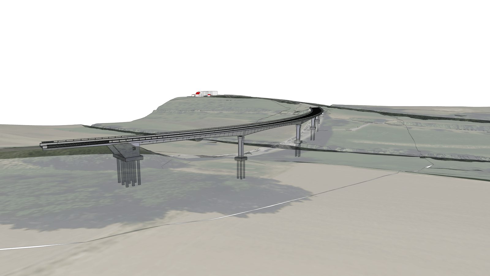Modell der Aichtalbrücke über dem Geländemodell
