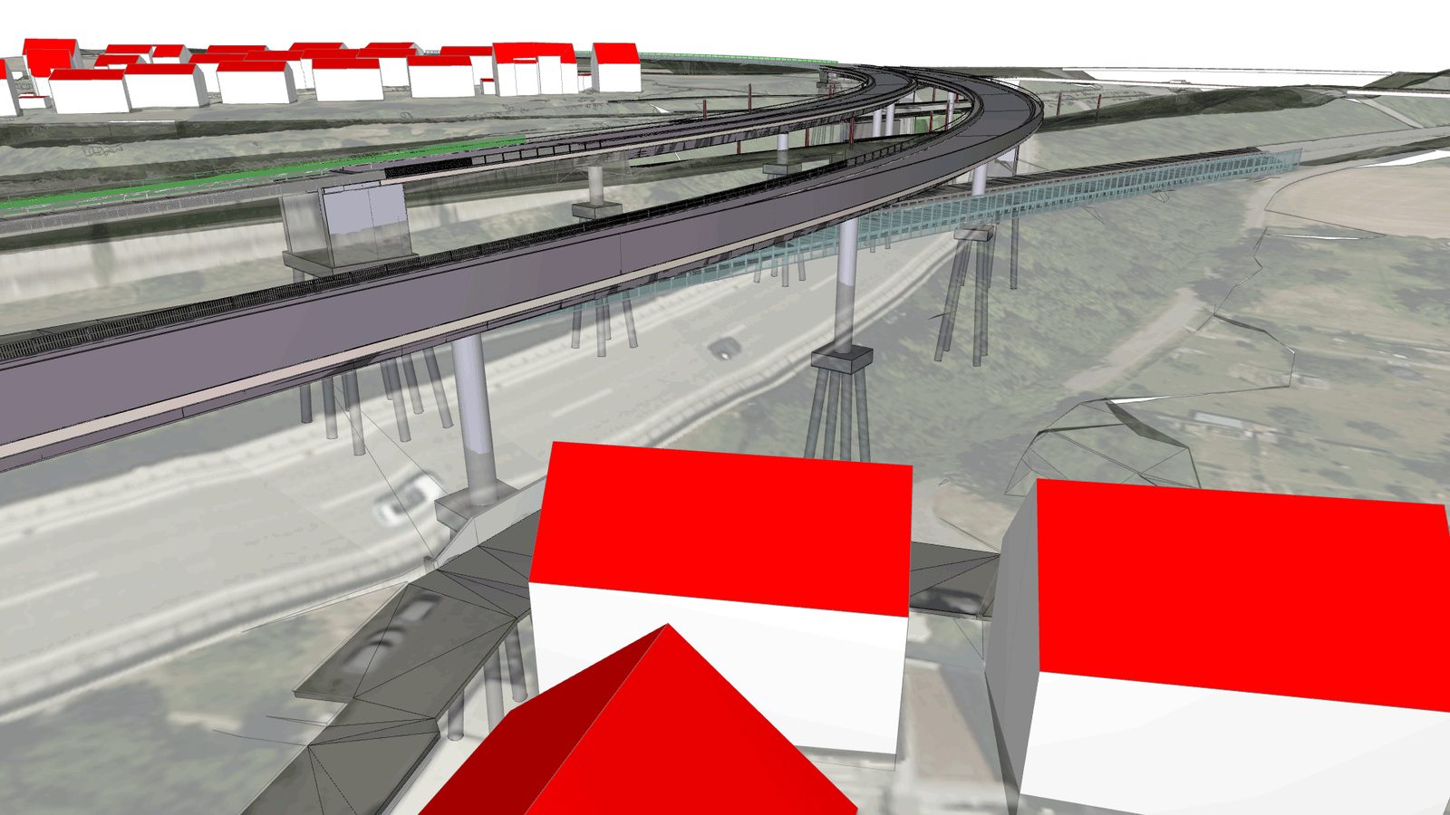 Modellansicht der Zuffenhausener Brücken aus Fahrbahnhöhe