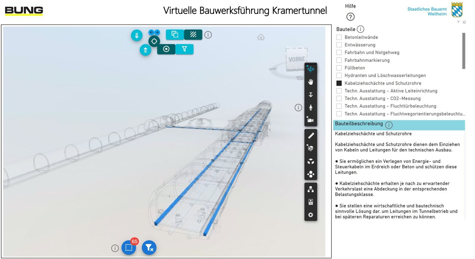 Bildschirmfoto der virtuellen Bauwerksführung durch den Kramertunnel