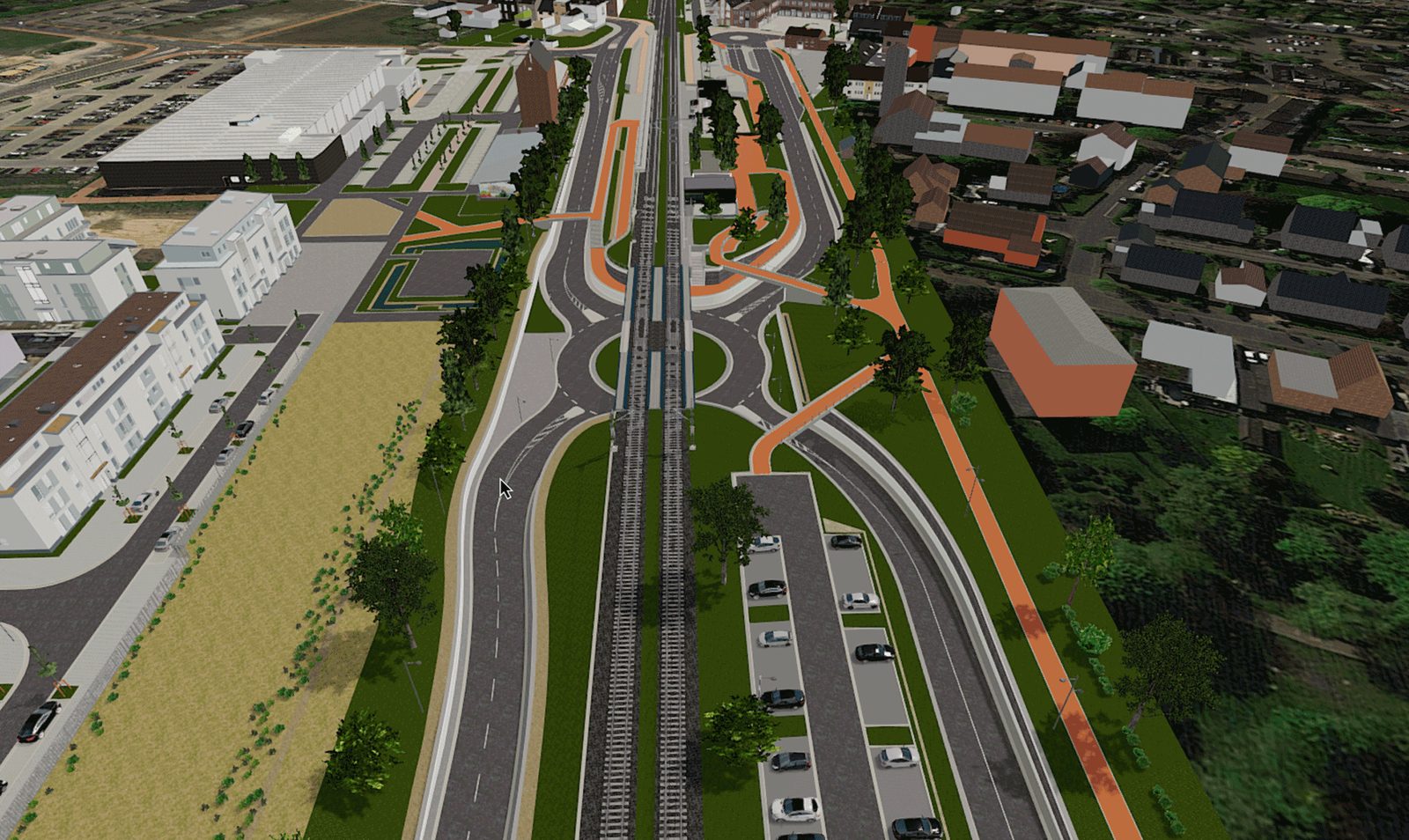 Visualisierung der neuen Verkehrsführung in Meerbusch-Osterath mit Kreisverkehr
